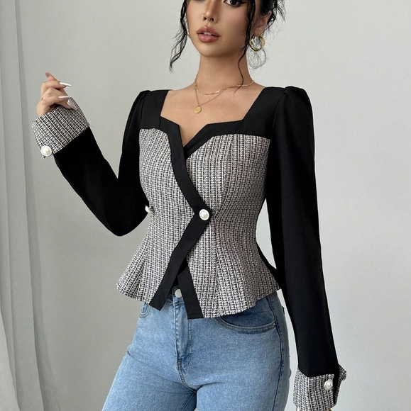 Contrast Color Patchwork Long Sleeve Cardigan Sweater